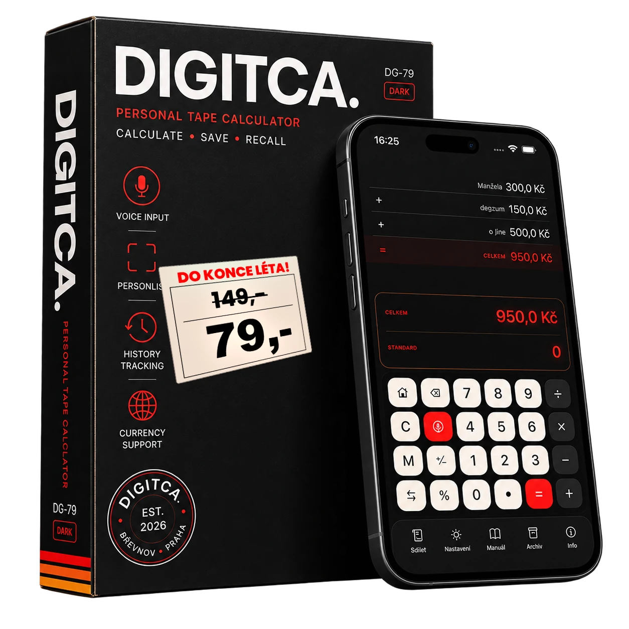 DIGITCA DG-79 Dark, Personal Tape Calculator