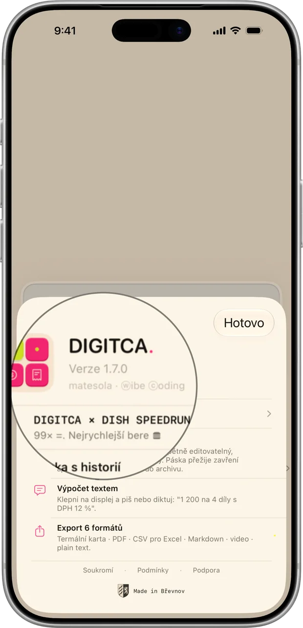 Panel Info s položkou DIGITCA × DISH SPEEDRUN.
